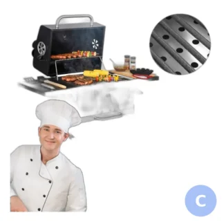 Duży żeliwny grill ogrodowy z pokrywą, popielnikiem i termometrem — zdjęcie 1