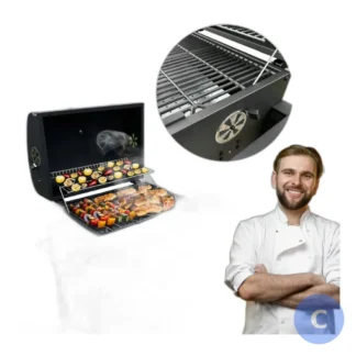 przenośny grill węglowy trójnóg z pokrywą i kółkami do ogrodu — zdjęcie 1