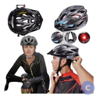 Kask rowerowy sportowy z oświetleniem LED, regulowany (58-61 cm) - męski/damski — zdjęcie 1